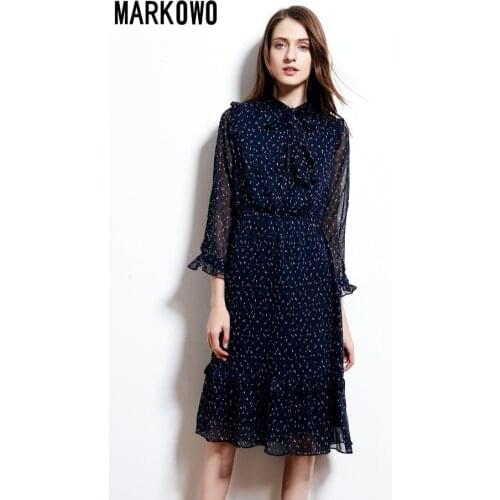 MARKOWO Desinger Brand 2020 New Printed Dress Europe and America Women Fashion Long Sleeve Chiffon Long Dress