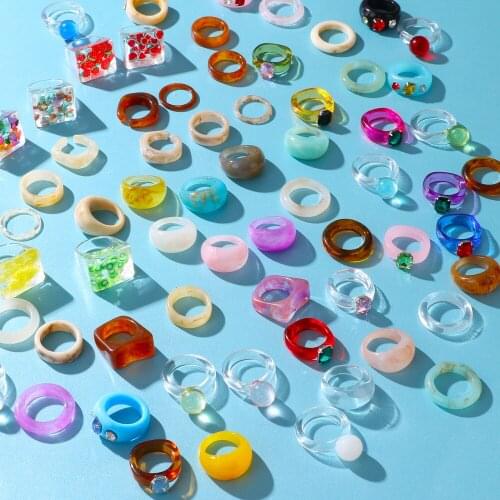 ZOVOLI 2021 New Transparent Resin Acrylic Rhinestone Colourful Geometric Square Round Rings Set for Women Jewelry Party Gifts