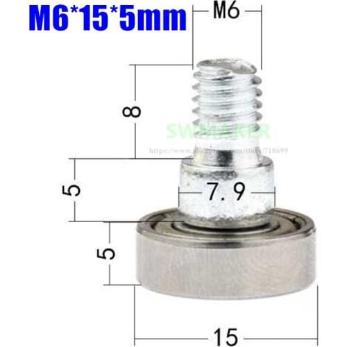 10pcs M6*15*5mm m6 outer thread screw bearing pulley, screw bearing rolling wheel