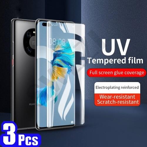 3Pcs UV tempered glass for Huawei P30 P40 mate 20 30 30E 40 RS pro plus 40E phone screen protector nova 7 8 pro protective film