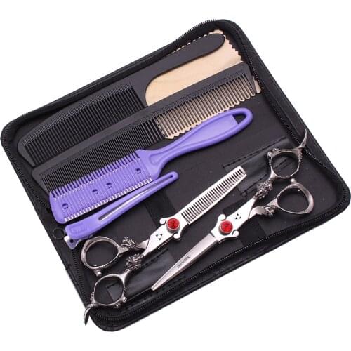 5.5 6.0 Professional Barber Scissors 440C Hairdressing Scissors Hair Thinning Shears Salon Hair Cutting Scissors Set 9007# K-A