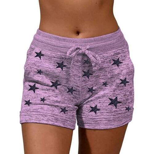 50% Hot Sales!! Summer Women Shorts Stars Print Quick Drying High Waist Drawstring Pockets Short Pants for Fitness