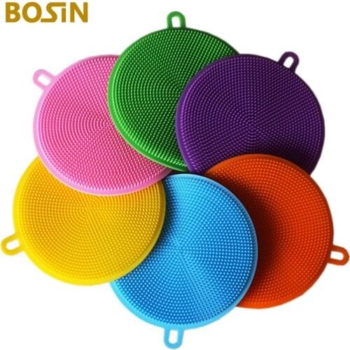 6Pcs Kitchen Magnic Silicone Cleaning Brush Dish Sponge Dishwashing Fruit Vegetable Household Cleaning Tools