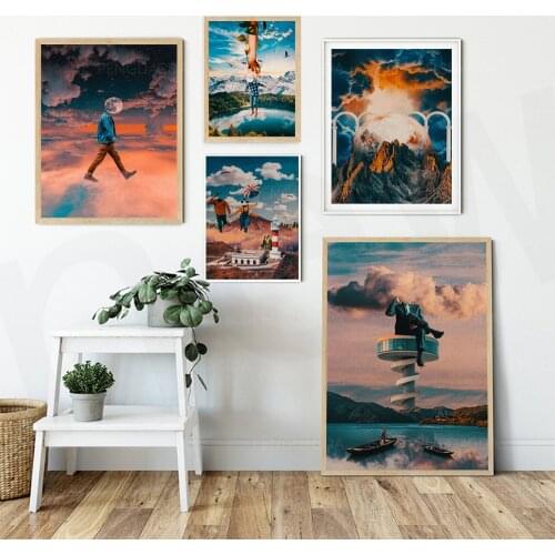 Printed Abstract Sky Cloud Canvas Painting Modular Hot Air Balloon Animal Poster Home Decor Bedroom Wall Art No Frame Pictures