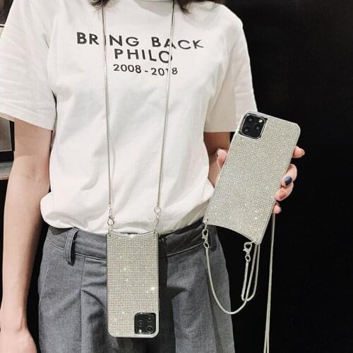 Glitter Rhinestone Crossbody Case For iPhone 11 Pro Max SE 2020 7 8 Plus 10 X XR XS Max Long Chaing Back Cover Phone Cases