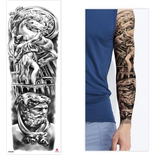 Large Arm Sleeve Tattoo Ancient Rome Saintr Waterproof Temporary Tatto Sticker Wolf Wing Flower Body Art Full Fake Tatoo Men