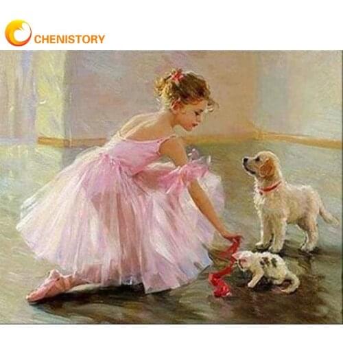 CHENISTORY 40X50CM DIY Full Diamond Painting Ballet Girl Ortrait Diamond Embroidery Pictures Of Rhinestones Dog Mosaic Decortion