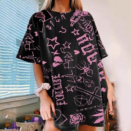 Black Star Letter Print Oversized T Shirt Women Summer Loose Short Sleeve Harajuku Tee Shirt Femme Vintage Tshirt Plus Size Top