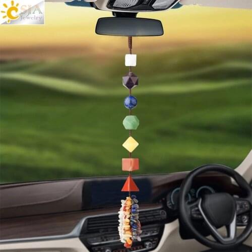 CSJA 7 Chakra Natural Crystal Stone Car Hanging Decorations for Men Reiki Healing Good Luck Wall Home Amulet Jewelry Decor G731