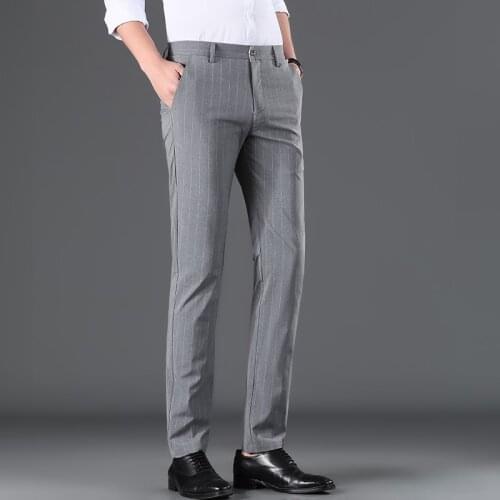 Mens Spring Autumn Fashion Business Casual Long Pants Suit Pants Male stripe Elastic Straight Formal Trousers Plus Size 29-40