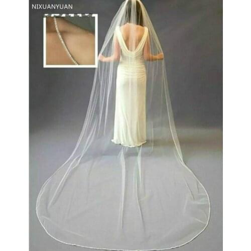 White Ivory Wedding Accessory 3M Cathedral Crystal Edge Wedding Veil Custom Made Length 1 Tier Bridal Veil with Comb