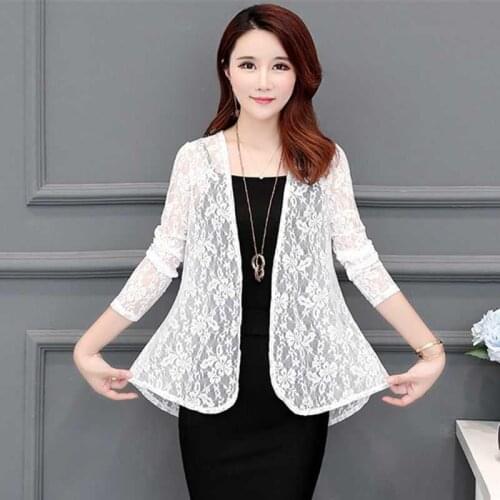 Fashion Spring Summer Lace Cardigan Crochet Boho Air Conditioning Open Stitch Coat Office Lady Outwear Sunscreen Streetwear