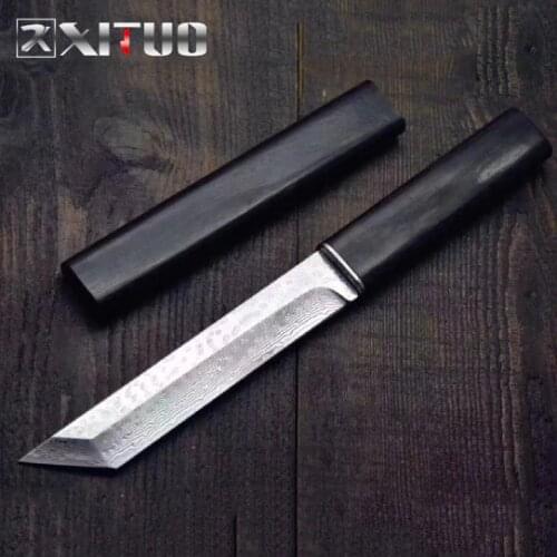XITUO Damascus Hunting Knife VG10 Kitchen Vegetable Cleaver Knife Outdoor Survival Knife Japanese Paring Chef Samurai Knife