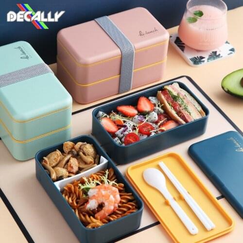 Lunch Box 1200ml Double Layers with Spoon Fashion Portable Healthy Plastic Food Storage Container Lunchbox Microwave Bento Box