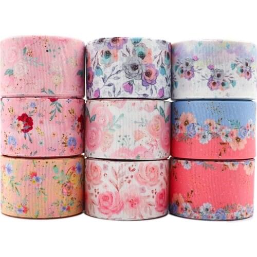 10 Yards 1.5'' 38MM Flowers Printed Grosgrain Ribbons For Hair Bows DIY Handmade Materials Y2020122301