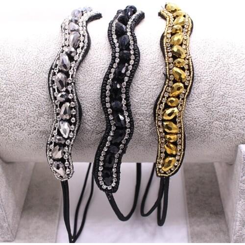 Metting Joura Bohemian Crystal Rhinestone Gun Black Facetedmetal Beads Headband Hairband Hair Accessories