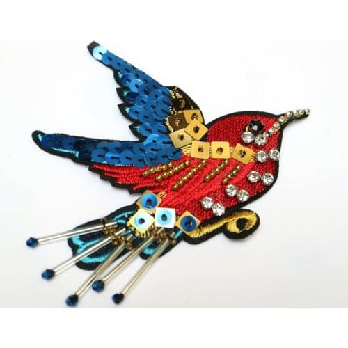 Fashion Handmade bird rhinestone beaded patches for clothing DIY sew on patch embroidered applique decorative sequins Parches