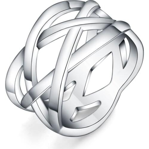 Trendy Bijoux Women 925 Sterling Silver Ring Jewelry for Double"X" Cross Statement Men Ring Bague Anillos Silver Fine Jewelry