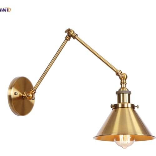 IWHD Golden Loft Industrial Wall Light Fixtures Wandlampen Retro Vintage Edison Wall Sconce Lampara Pared Swing Long Arm Lamp