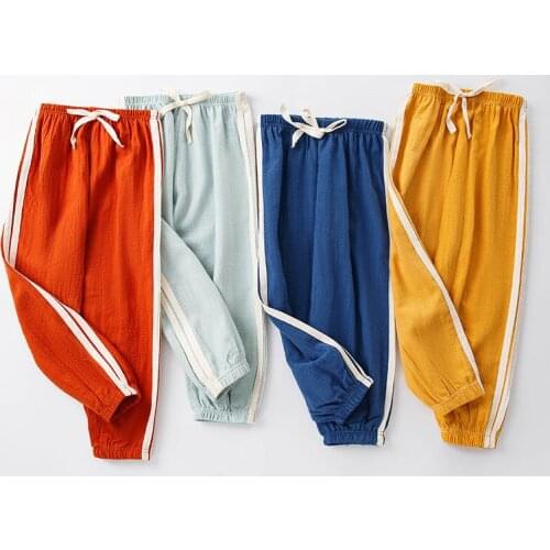 New Style Children Anti Mosquito Pants Pants Thin Summer Summer Spring zhong da tong Loose Pants Cotton Linen Breathable Craw