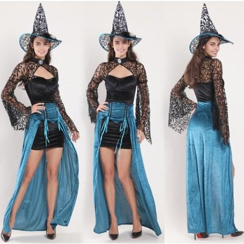 Halloween new cosplay costume European and American demon vampire witch death blue costume suitable for any figure