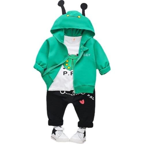 New Spring Autumn Children Cartoon Costume Set Fashion Boys Girl Hooded Jacket T Shirt Pants 3Pcs/Sets Toddler Casual Tracksuits