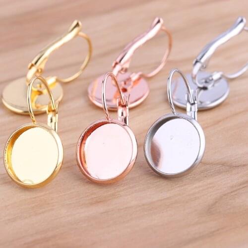 Onwear 20pcs fit 12mm rose gold stainless steel lever back blank cabochon earring base settings diy findings for jewelry making