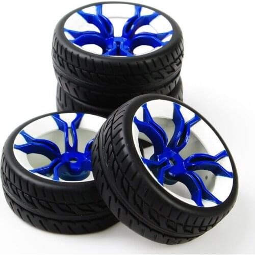 Run flat Tires&Blue Wheel 12mm Hex For HSP HPI 1:10 RC 4Pcs On Road Racing Car In Stock