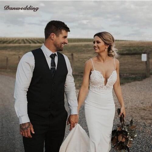 Beach Spandex Sweetheart-Neck Mermaid Wedding Dress Sexy Backless Spaghetti Straps Bridal Dress Boho Lace Applique Wedding Gowns