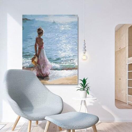 Paint by number art painting by numbers Art seaside woman creative romantic decorative painting hand-painted decompression