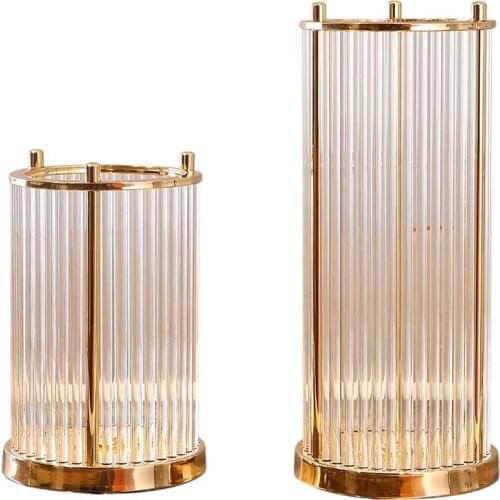 European Style Luxury Glass Candlestick Gold Metal Vase Decoration Geometric Candle Holder Living Room Flower Bougeoir Gift
