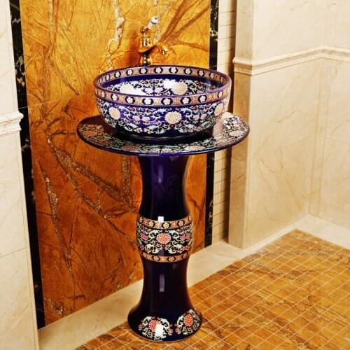 Hand Basin Pedestal Type Ceramic Small Apartment Simple Household Bathroom Balcony Integrated Floor Pedestal Wash Basin sinks