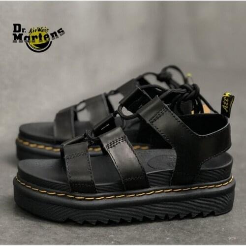 Dr.Martens Women and Men Cross-Tied Strap Summer Genuine Leather Doc Martin Platform Sandals Unisex Durable Thick Bottom Shoes