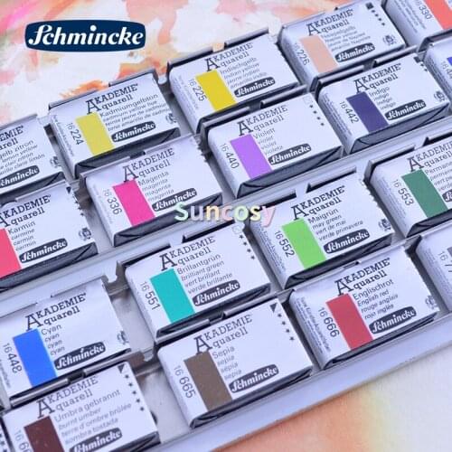 Schmincke AKADEMIE & HORADAM 24-Color Solid Watercolor Paint College-Level Half/Full Pans Acuarelas Profesionales Painting