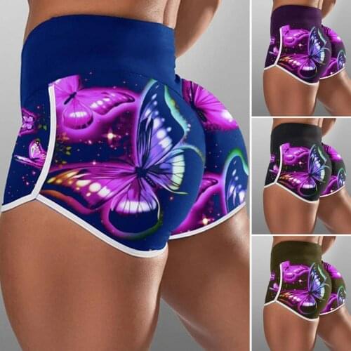 Sporty Summer Women Shorts High Waist Fitness Shorts Hip Lift Butterfly Print Quick Drying Slim Short Pants for Yoga Gymnastics