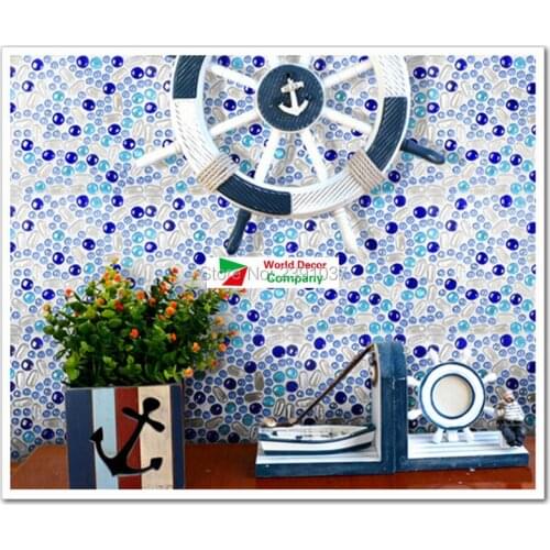 1BOX(11sheets) Mediterranean Sea Style Glass mosaic tiles iridescent bathroom porcelain tiles sheet kitchen backsplash art deco