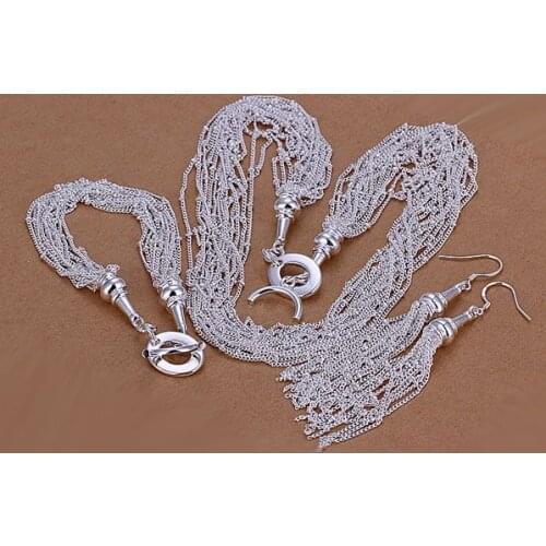 S206 Free Shipping Silver Fine Jewelry Sets,Wholesale 925-Sterling-Silver Charms Fashion18 Strands Earrings Bracelet Necklace