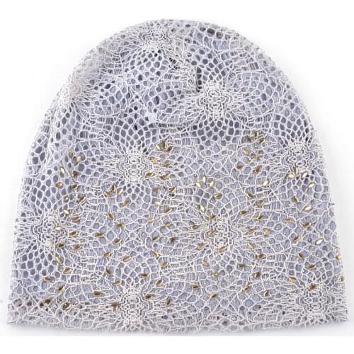 Thin beanies for women lace flower summer knitted beanie cap skullies ladies breathable slouchy caps fashion spring hat casquett
