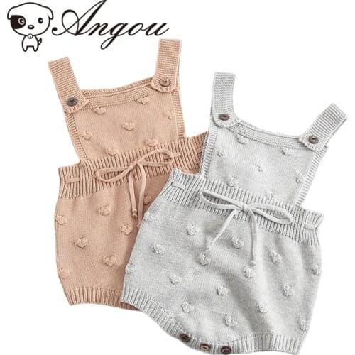 Angou Spring Autumn Baby Boy Girl Bubble Ball Romper Sleeveless Knitted Jumpsuit Pure Color Fashion Infant Baby Girl Clothes