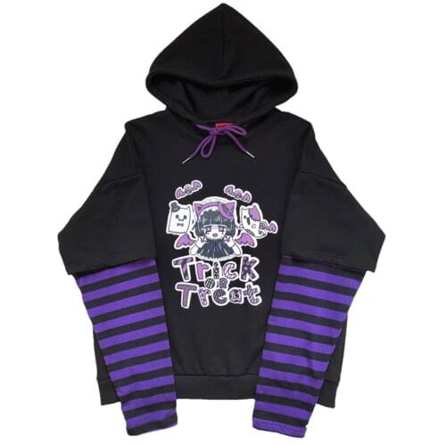 Japanese Casual Harajuku Sweatshirt Long-sleeved Anime Hooded Kawaii Autumn Loose Plus Size Vintage Women Hooded Sweatshirt