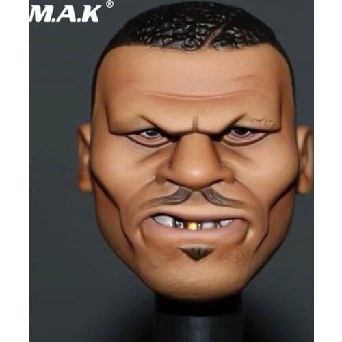 1/6 Male Black Head Sculpt Carving Boxing Champion Q version Mike Tyson Head Carved Model for 12'' Muscle Action Figure Body