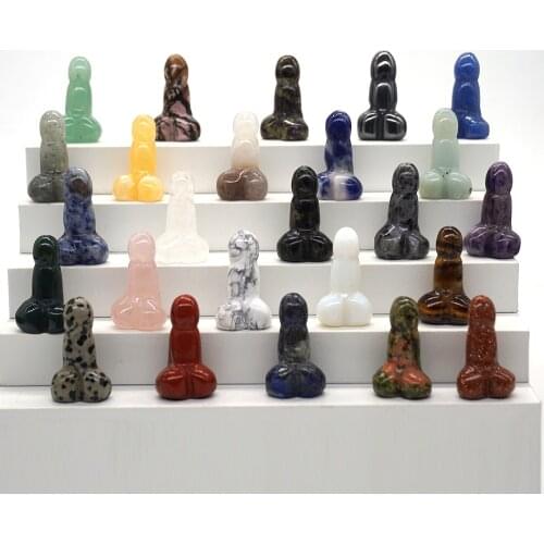 1pc 1" Mini Natural Lapis Lazuli Rhodonite Amethyst Penis Quartz Crystal Polished Healing Decoration Hand Carved Dick Testicle