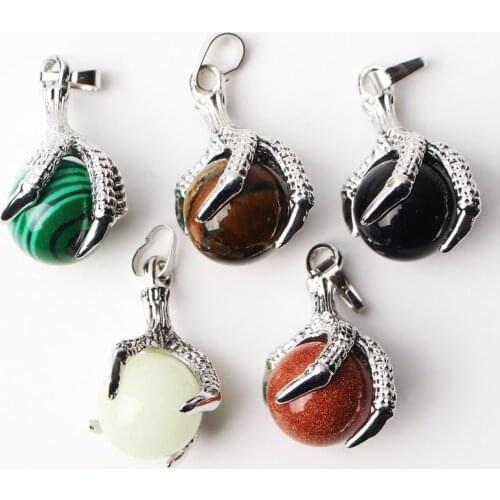 1PC Natural Crystal Raw Stone Polishing Globular Claw Shape Fashion Pendant Necklace Reiki Healing Gift