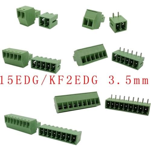 10Pairs 15EDG 3.5mm KF2EDG 3.5mm PCB Screw Terminal Block Connector Right Angle/Straight Needle Plug Pin Header Socket 2-12 Pin