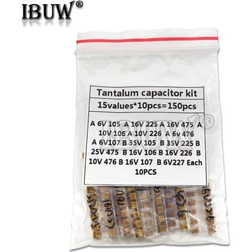 15Values SMD Tantalum capacitor assortment kit 1uf-220uf A/B Case Tantalum capacitor set 1UF 2.2UF 4.7UF 10UF 47UF capacitors