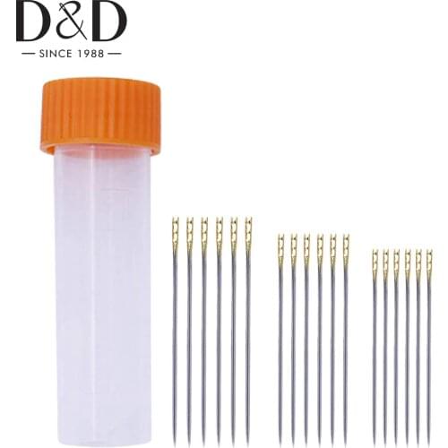 18pcs Self Threading Needles Double Hole Hand Sewing Needles Easy to Thread Handmade Needle for Elderly DIY Sewing Tools
