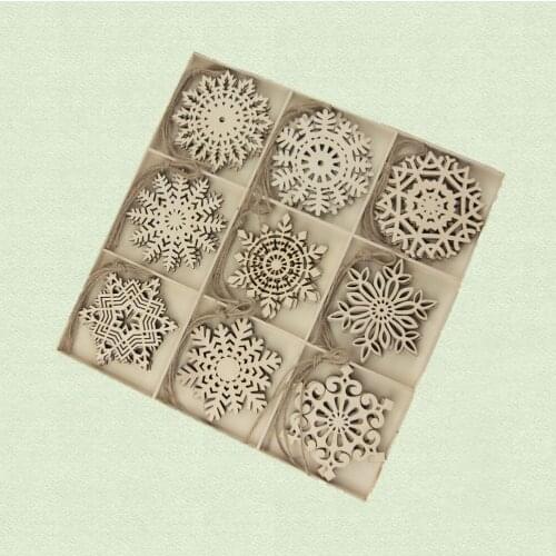 27pcs Christmas Wooden Slices Snowflakes Shaped Embellishments Hanging Decorations Wood Crafts DIY Accessories Small Pendants fo