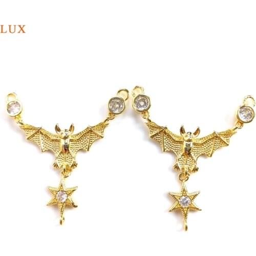 5pcs Bat pendant Gold Double Buckle Connector Bat Pendant Halloween Gift Brass Charm Pendant Necklaces For Women Jewelry Making