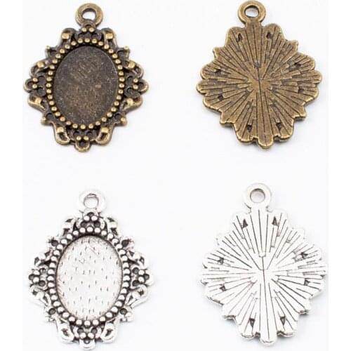 50pcs 26*20MM Fit 10*14MM Antique bronze oval blank pendant base vintage Silver color cabochon setting stamping tray bezel
