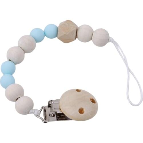 Baby Pacifier Clips Wooden Beads Teether Nipple Holder Newborn Teething Soother Pacifier Baby Holder Chew Toy Dummy Clips